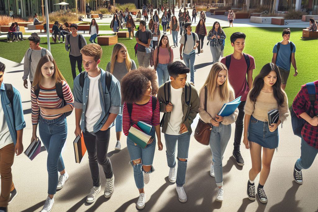 Students walking across campus